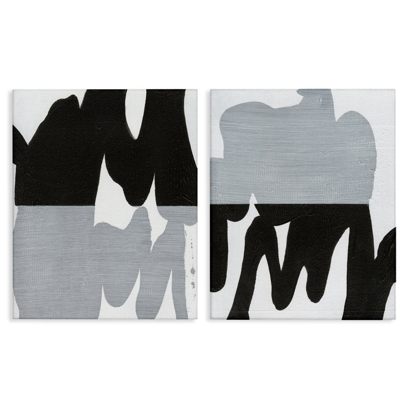 «Veiled», ensemble d'art mural sur toile abstraite noir et blanc par Jodi Fuchs, H 20 po x l 16 po