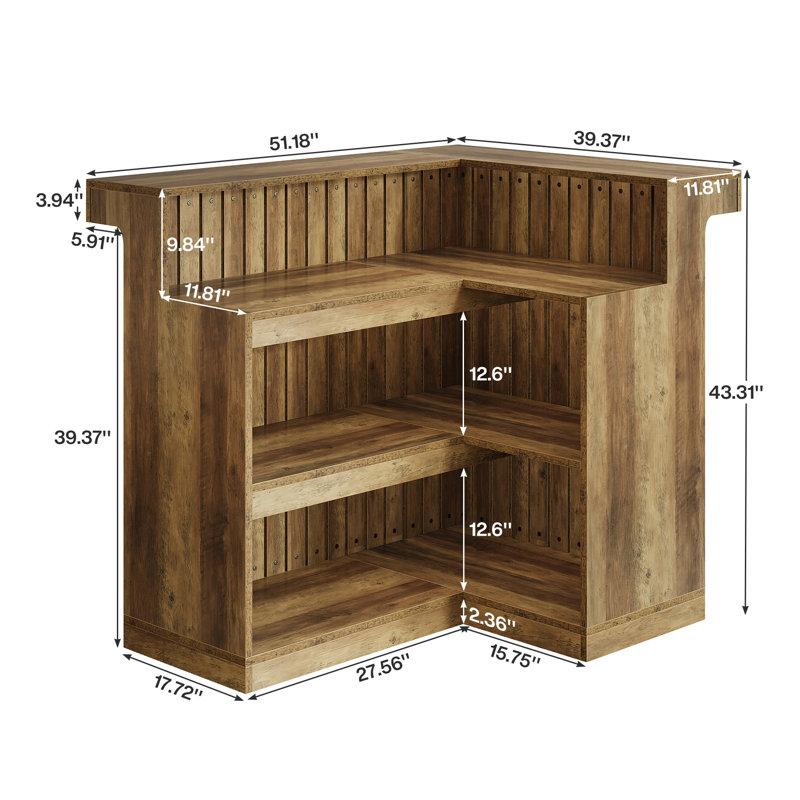L-Shaped Home Bar Cabinet, 4-Tier Corner Liquor Bar Table