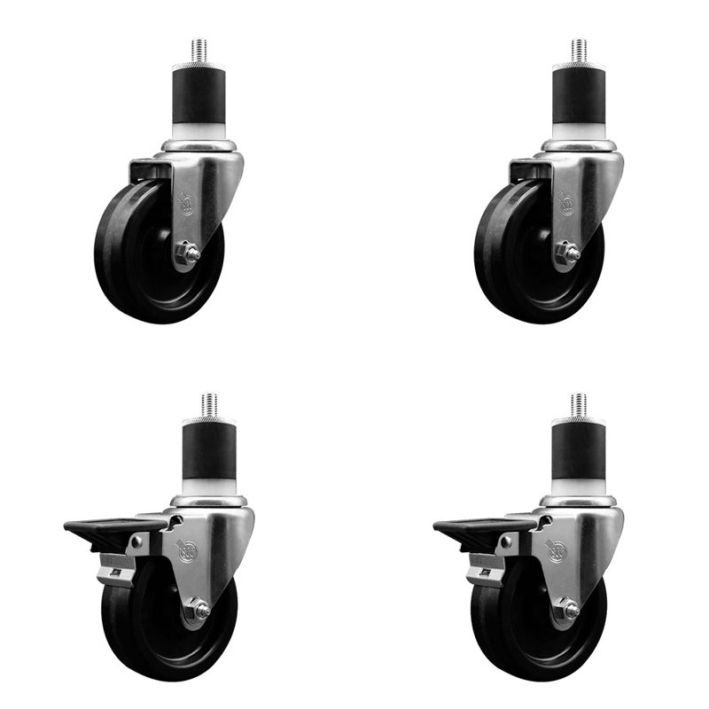 Phenolic Wheel Swivel Expand Stem Caster Set 2 Brakes SCC PLB 4" x 1-7/8"