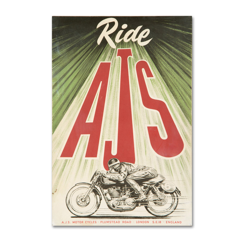 « ajs motocyclette », art mural sur toile tendue, H 19 po x l 12 po