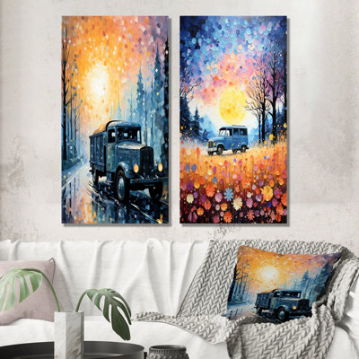«Dreamy postal camion voyage», ensemble d'art mural sur toile camion
