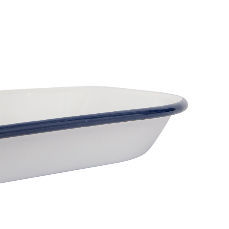 Argon Tableware - White Square Enamel Baking Tray - 24.5cm x 24.5cm, Blue