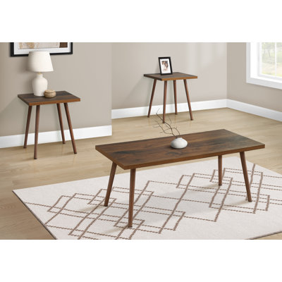 Ensemble de table, ensemble de 3 pièces, décor, café, bout, salon, noyer foncé, contemporain, moderne