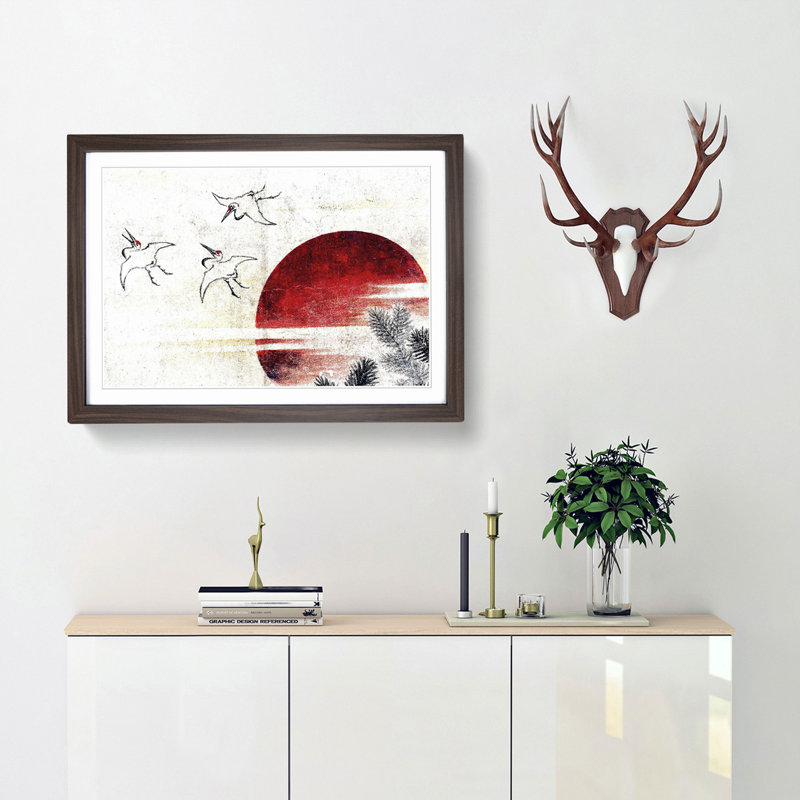 Cranes at Sunset by Katsushika Hokusai - Framed Print, 48cm H x 65cm W x 2cm D, Walnut Framed