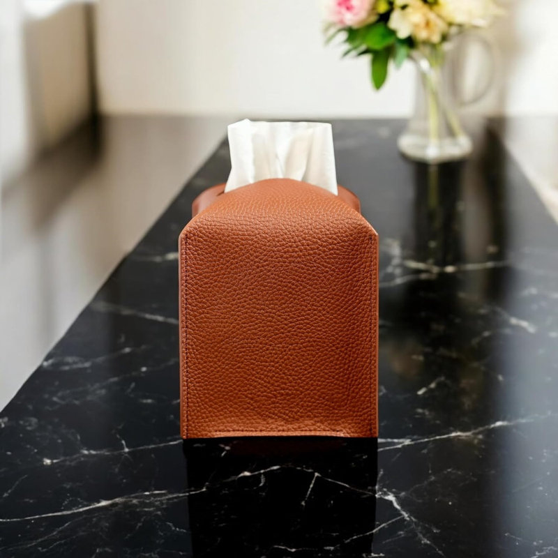 PU Leather Tissue Box Cover for Elegant Home Decor, Brown