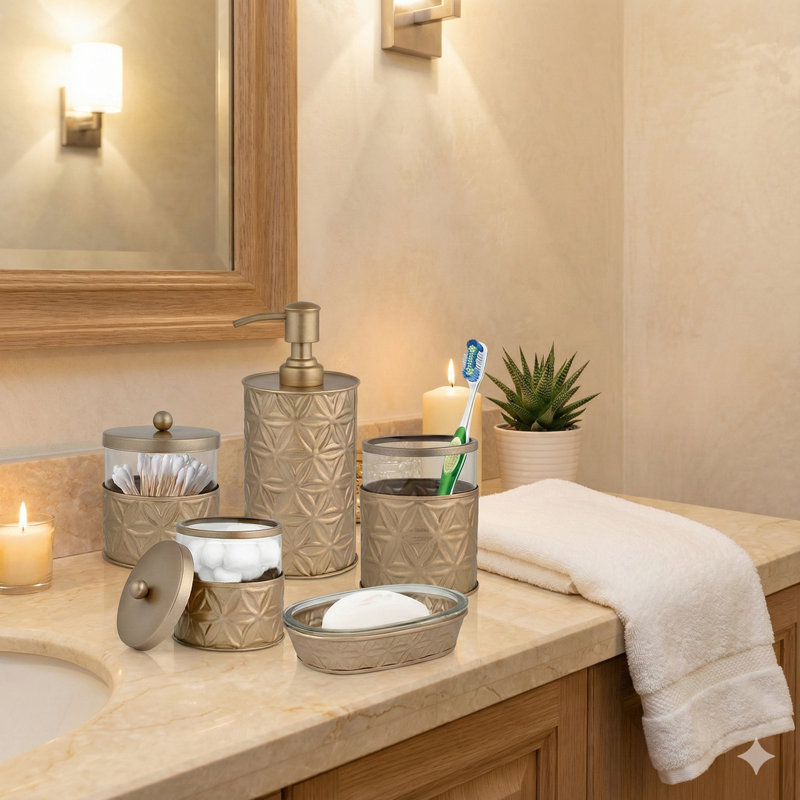 Ensemble d'accessoires de salle de bain Maleck, Or brossé