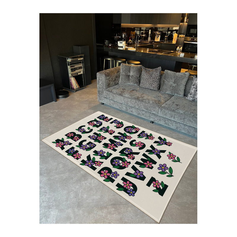 Tapis tissé à motif floral lavable Mosso, 3'3" x 4'11"