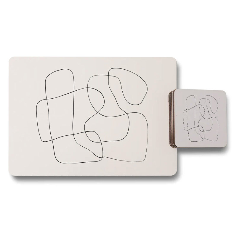 Abstract Line Art Placemat and Coaster Set in Beige Cream