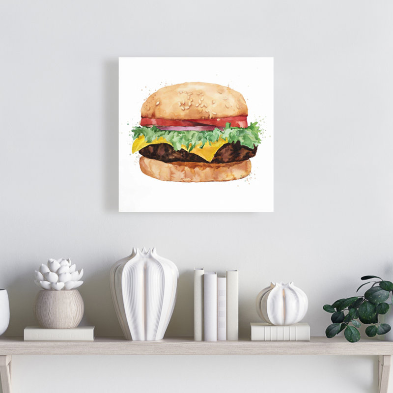 All Dressed Cheeseburger Print On Canvas, 12" H x 12" W, Wrapped Canvas
