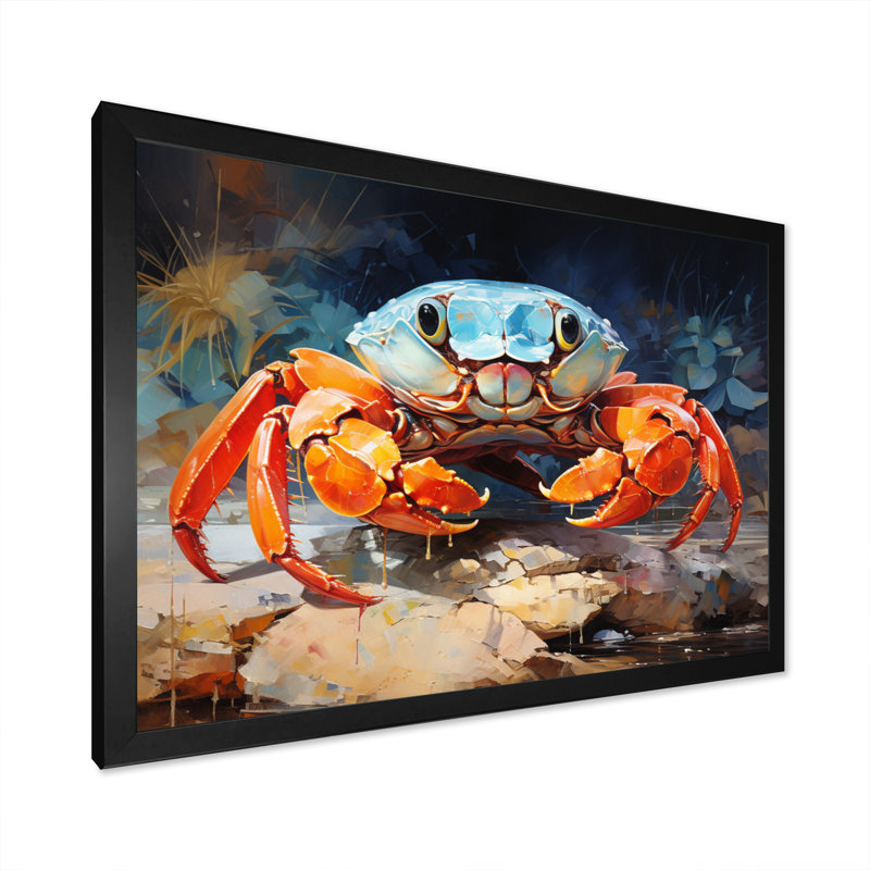 Crab Coastal Guardian Collage - Animals Wall Art Living Room, H 30 po x l 40 po x P 1,5 po, Cadre simple noir