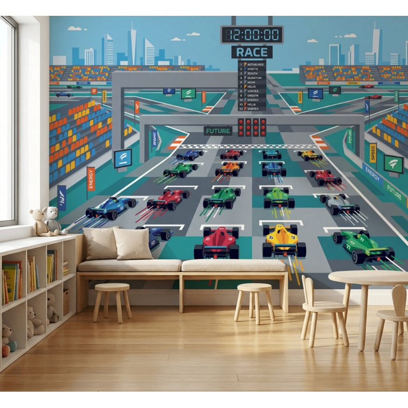 Décoration murale géométrique amovible de style Mid-Century, Non tissé, 120 po x 96 po