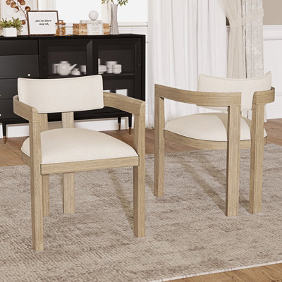 52cm H Linen Upholstered Wing Back Armchair in Beige