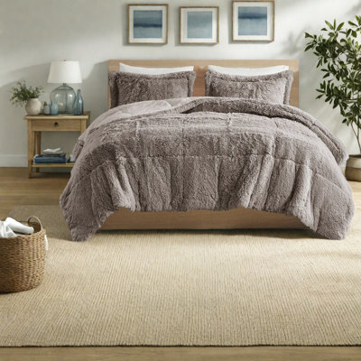Ensemble de literie moderne en fausse fourrure à poils longs, édredon hypoallergénique doux avec revers en peluche, très grand