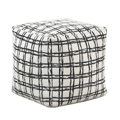 Modern Square Pouf Chair, 100% Fabric, Black White, Non-Slip Chair , White 16"X16"X16", Feet