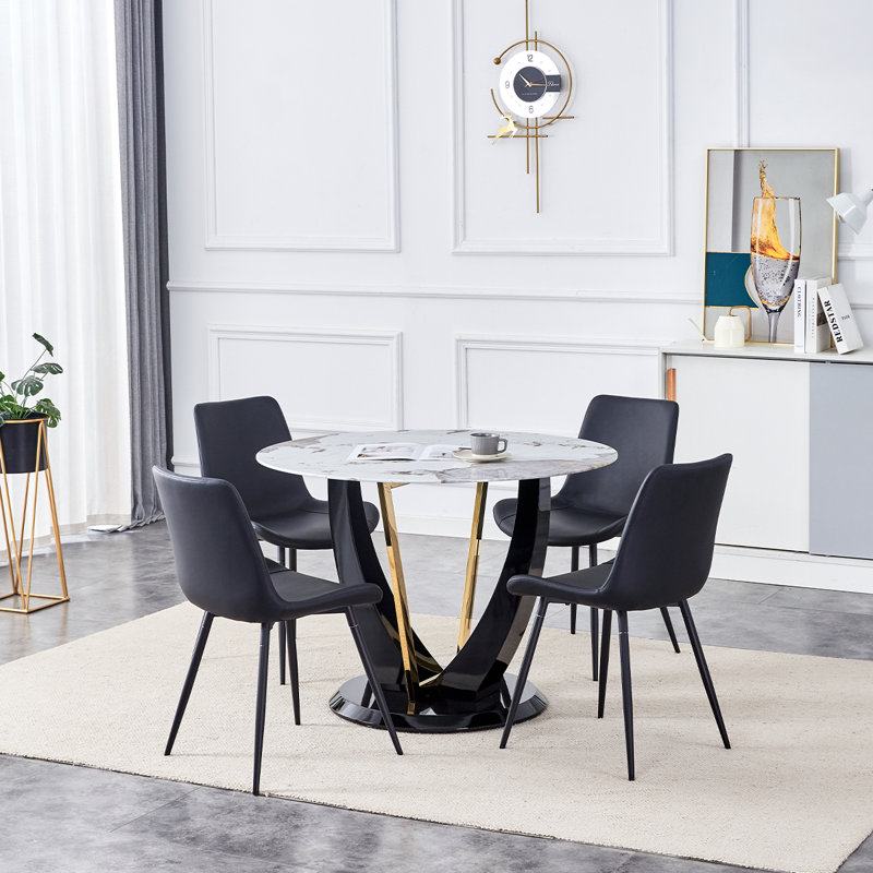 Round Dining Table Set, 5, Black