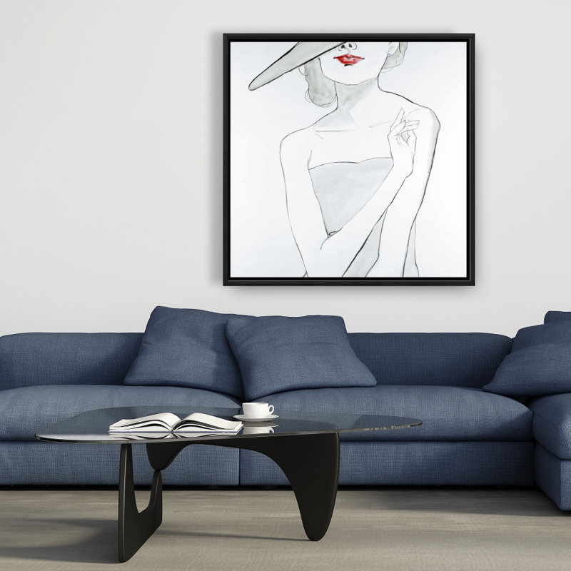 Femme avec chapeau - Toile grise décorée pour la maison