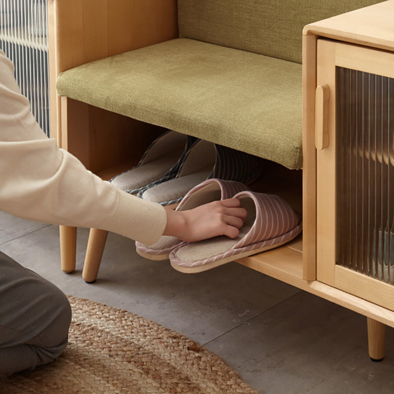 Tabouret de rangement pour chaussures 41,7 po, Vert / bois naturel