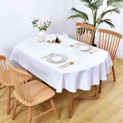 Oval Tablecloth 60 x 102 Inch Washable Fabric Table Cloth Solid White Table Cover,White