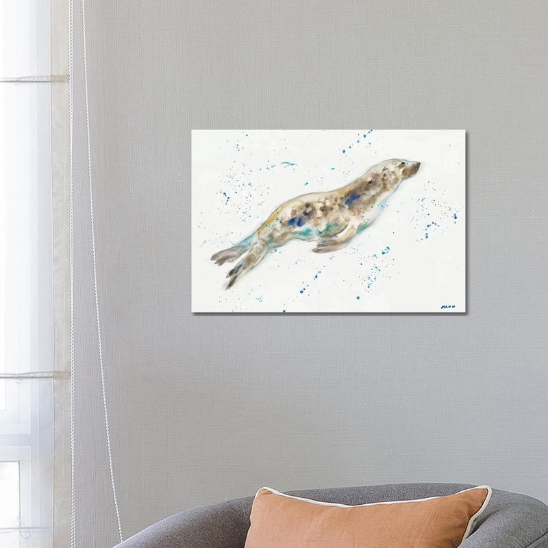 «Seal» par Patti Mann - peinture sur toile tendue, H 18 po x l 26 po x P 1,5 po