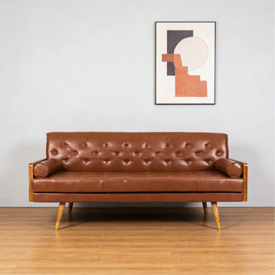 Canapé capitonné Mid-Century moderne avec coussins décoratifs roulés