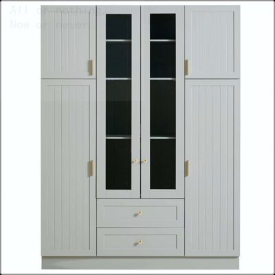 Grand garde-manger moderne avec 6 portes, portes en acrylique, supports à vin et plateaux coulissants modernes - 53,2 po x 17,7 po