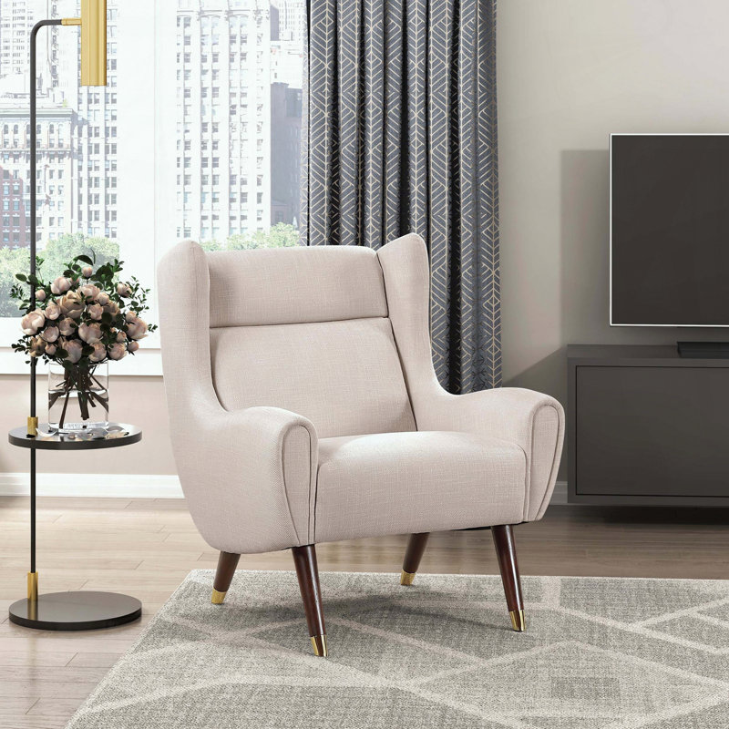 Chaise d'appoint moderne à oreilles rembourrée beige en bois massif avec meubles de luxe, Beige