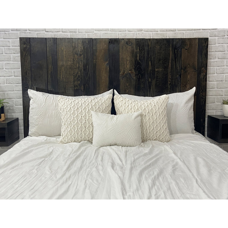 Tête de lit murale en bois massif Ashleah, Baril noir, Simple