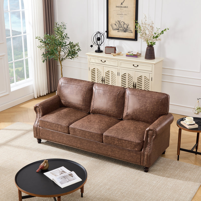 Ensemble de salon en similicuir 3 pièces, Marron foncé