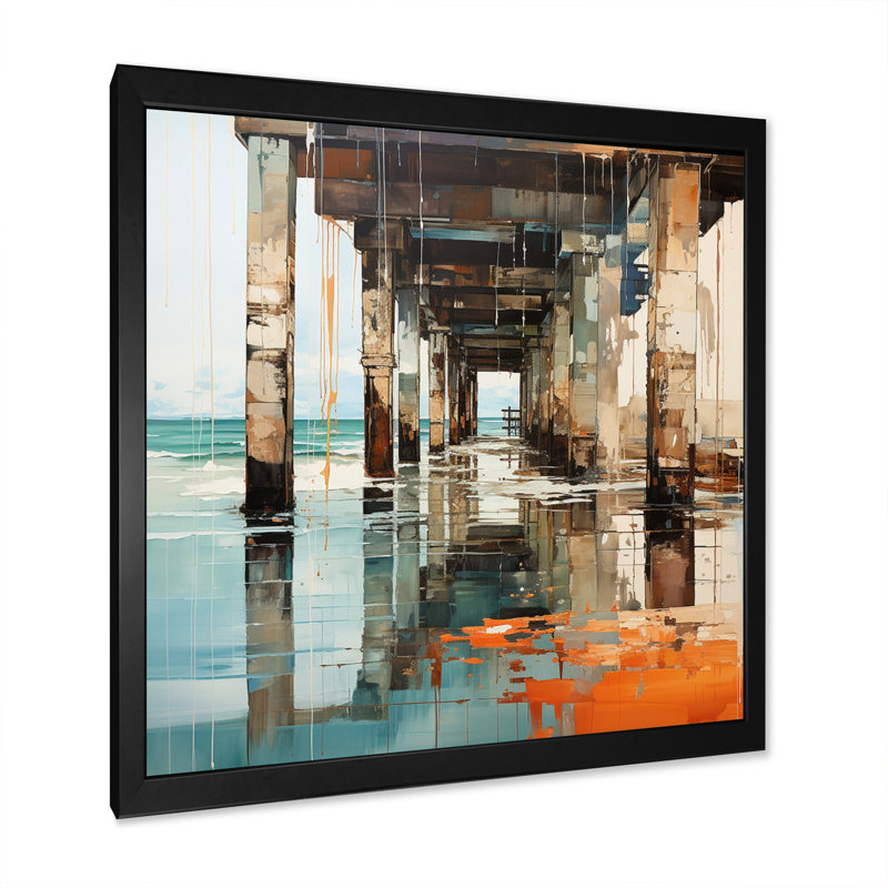 " Coastal Pier Perspective II ", 36" H x 36" W x 1.5" D, Black Picture Framed