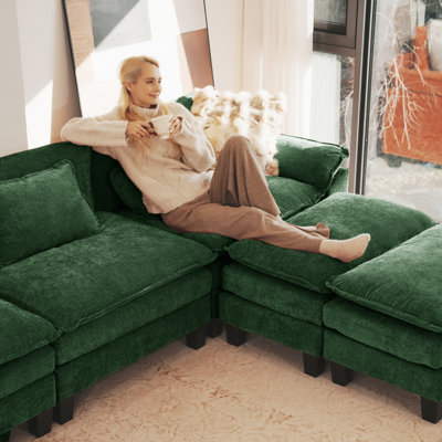 120" W U-Shaped Modular Sectional Sofa, Cloud Couch With Two Ottomans & Removable Cushions