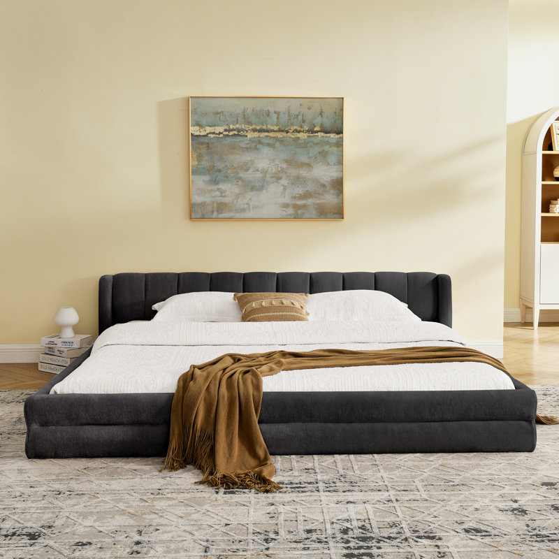 Très grande base de lit tapissier avec tissu épais, Gris foncé