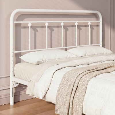 Metal Full Size Headboard, Adjustable Height, Farmhouse Victorian Style, Steel Headboard Only For Bedroom, Easy Assembly, White