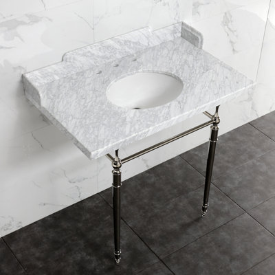 Kingston Brass Habsburg 36-Inch Carrara Marble Console Sink with Brass Legs (8-Inch, 3-Hole)