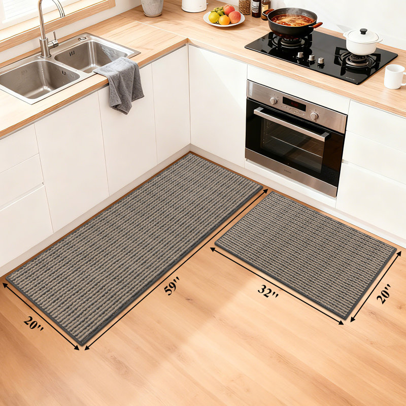 Machine Washable Non-Slip Kitchen Mat, Rectangle 5' x 1'8", Brown