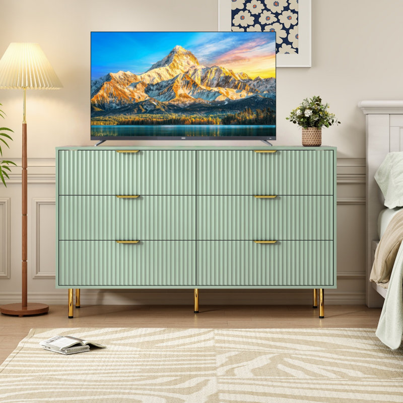 Commode 6 tiroirs Sage, Vert sauge