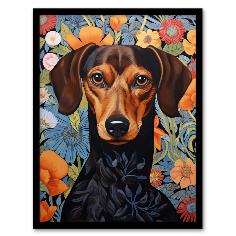 Dachshund Dog Elegant Floral William Morris Style - Single Picture Frame Print