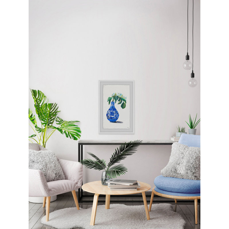 Blue Vase with White Orchids 1 Piece Single Picture Frame Painting, 30 cm H x 20 cm W x 4 cm D