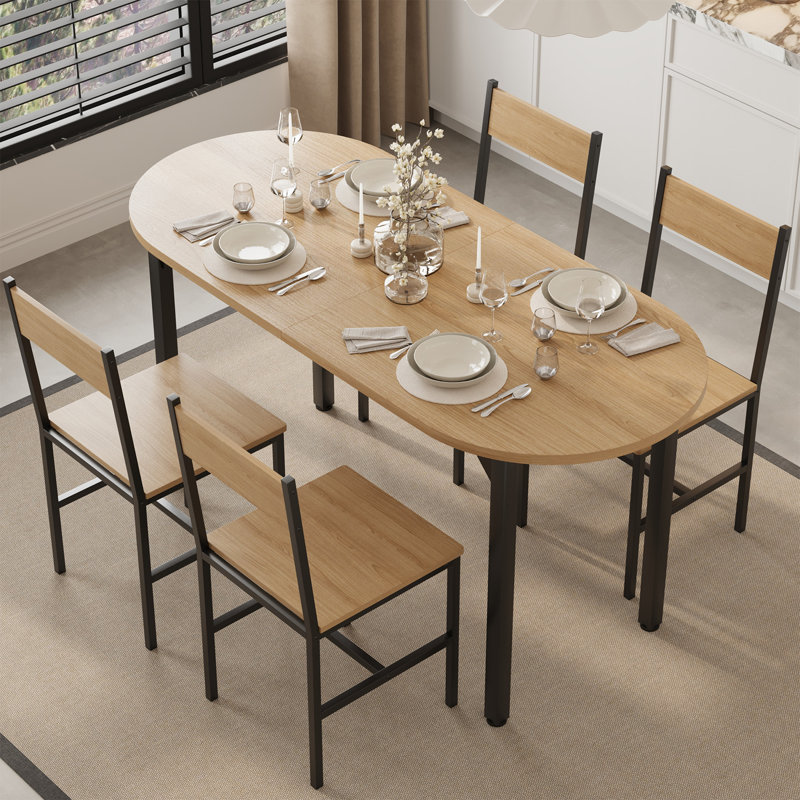 Ensemble de table de salle à manger 5 pièces 5 pièces - table de cuisine ovale et chaises pour 4, Beige, Beige, Beige