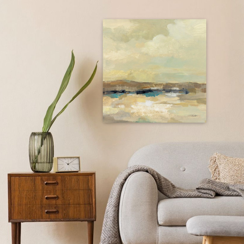 Journée chaude contemporaine avec art bleu-brun, H 24 po x l 24 po