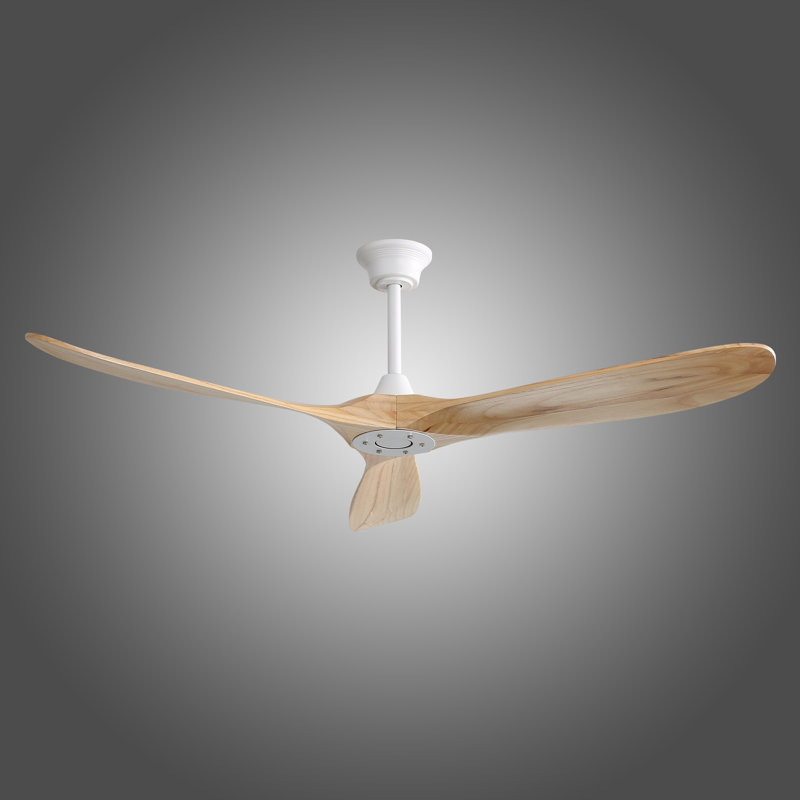 Nicola 60" 3-Blade Ceiling Fan, White with Burlywood Blades