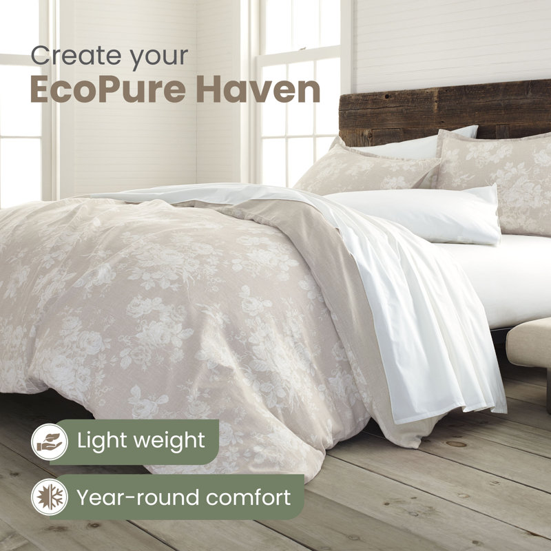 EcoPure Meadow Gray/Linen Standard Cotton Comforter Set, King, Sienna Beige