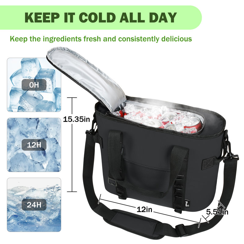 Tirrinia 16qt/20 Cans Soft Sided Cooler, Summer Camping Must-Haves, Tirrinia CB, Noir