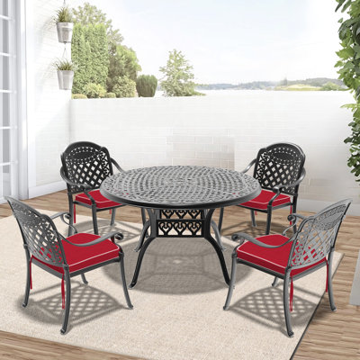 4 meubles de patio en aluminium coulé - noir, à la corrosion, avec des coussins confortables noirs par temps, et confortable pour 4