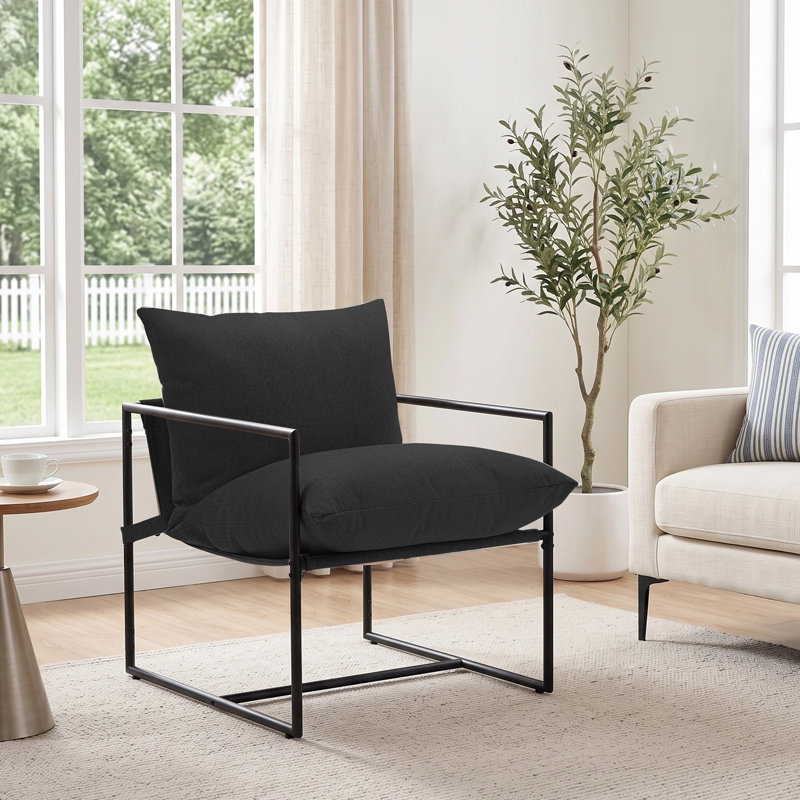 Chaise d'appoint Sling, fauteuil d'intérieur avec cadre en métal, noir, Black