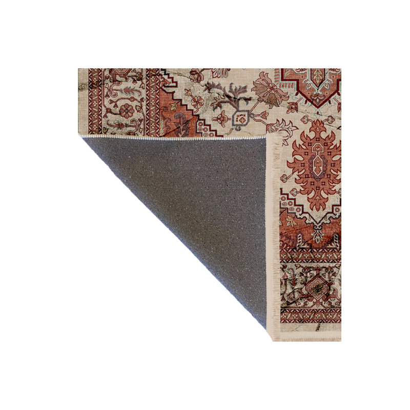 Tapis décoratif rouge à motif traditionnel rouge et beige, Rectangle 4 pi 7,12 po x 6 pi 6,74 po