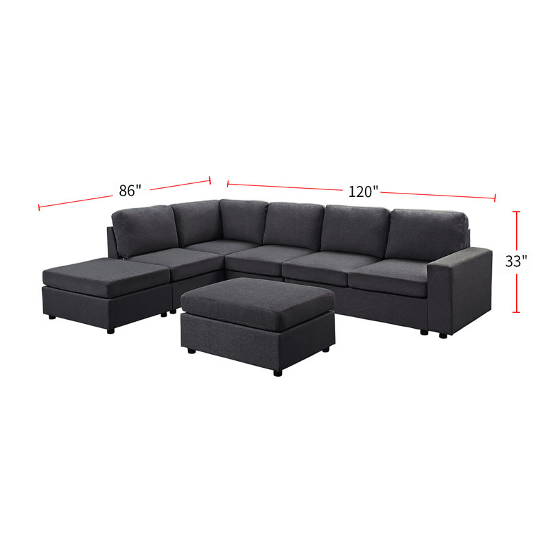 Nick Upholstered L-Shaped Sectional Reversible, Dark Gray Linen Blend