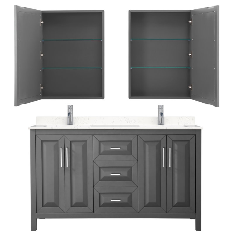 Daria 60'' W Double Vanity, Carrara Cultured Marble, Dark Gray, Polished Chrome