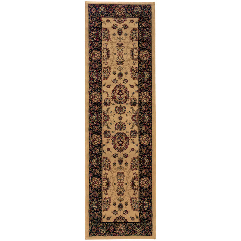 Tapis oriental ivoire / noir Shelburne, Tapis de couloir 2 pi 3 po x 7 pi 9 po