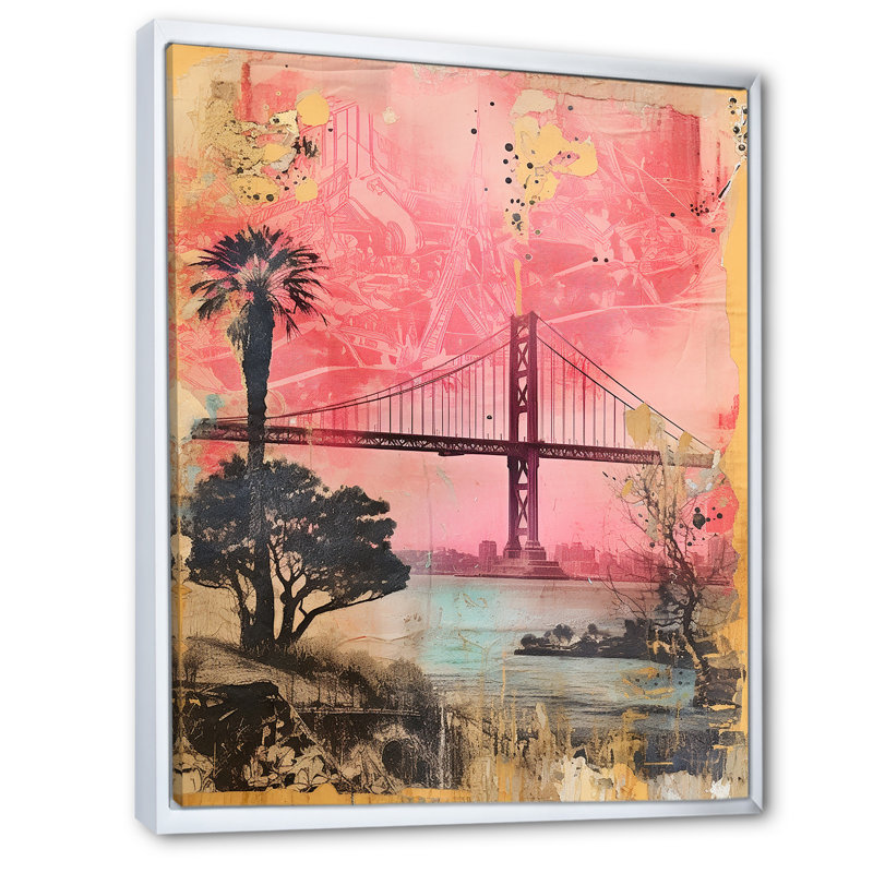 San Francisco Dreams, collage rétro rose I, H 44 po x l 34 po, Cadre flottant blanc
