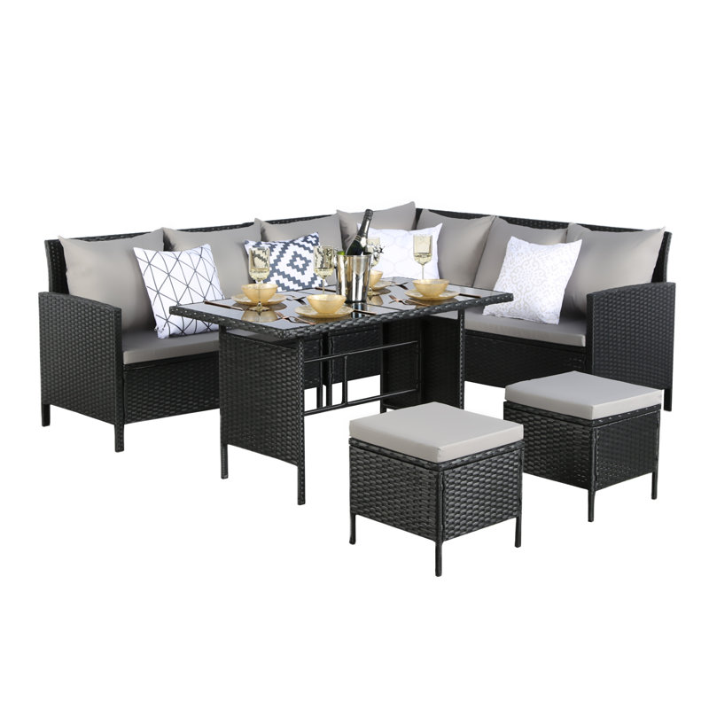Kissner Rattan 7 - Person Seating Group, Grey, Black